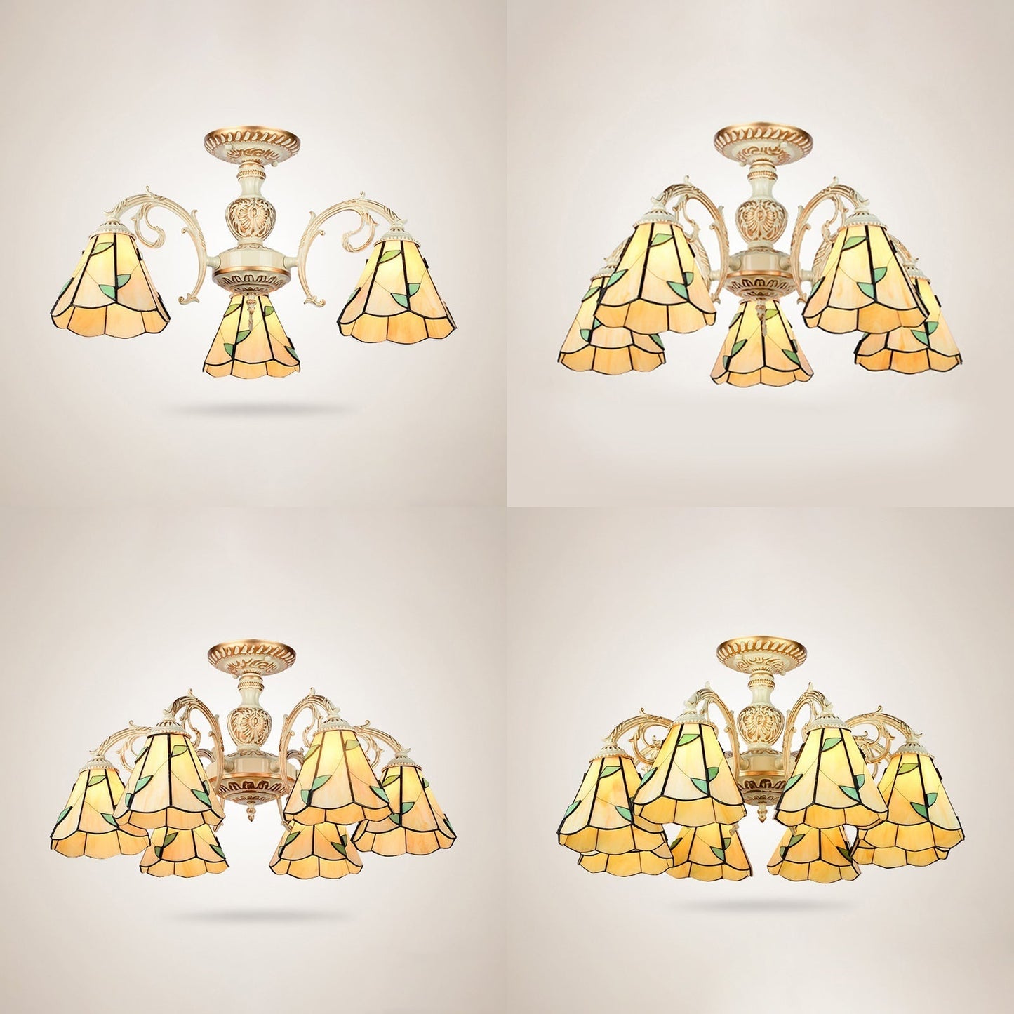Rustic Leaf Chandelier With Curved Arms Available In 3-8 Lights And Beige Glass For Living Room