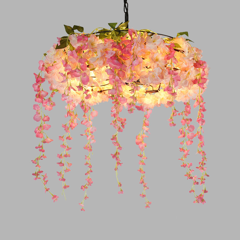 Monica - Pink Pink 5 Lights Chandelier Lighting Vintage Metal Floral Hanging Pendant Light for Restaurant