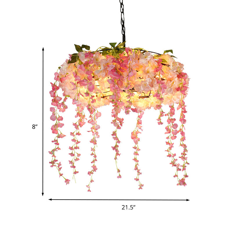 Monica - Pink Pink 5 Lights Chandelier Lighting Vintage Metal Floral Hanging Pendant Light for Restaurant