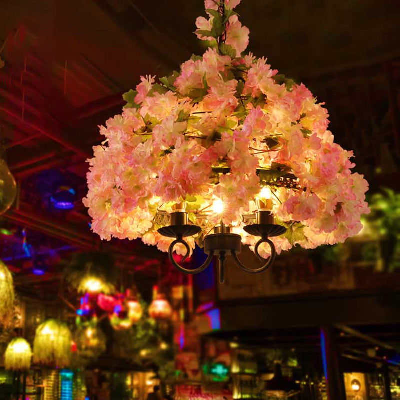 Layla - Vintage Vintage Bowl Chandelier Light Fixture 3 Heads Metal Flower Pendant Lamp in Pink for Restaurant