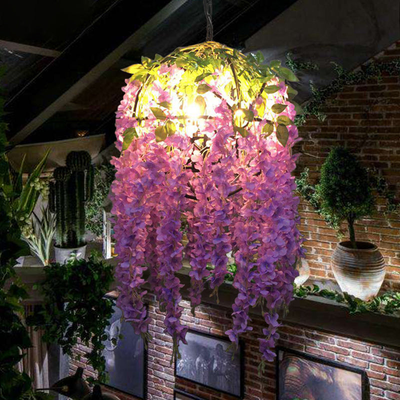 Rylee - Lustre suspendu Purple Blossom : suspension industrielle en métal à 4 ampoules