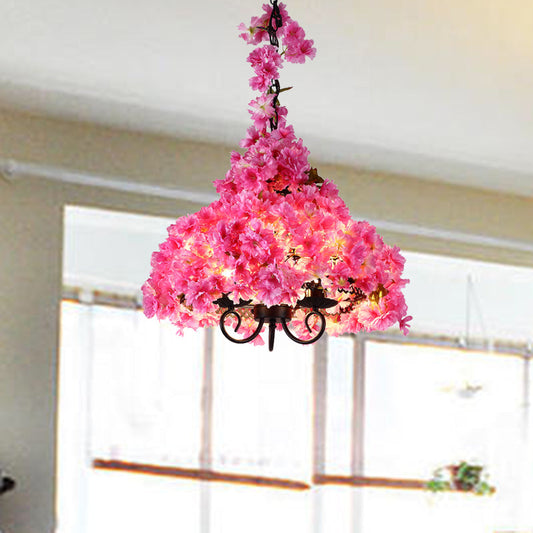 Asellus Tertius - Industrial Cherry Blossom Metal Chandelier: Pink LED Hanging Lamp
