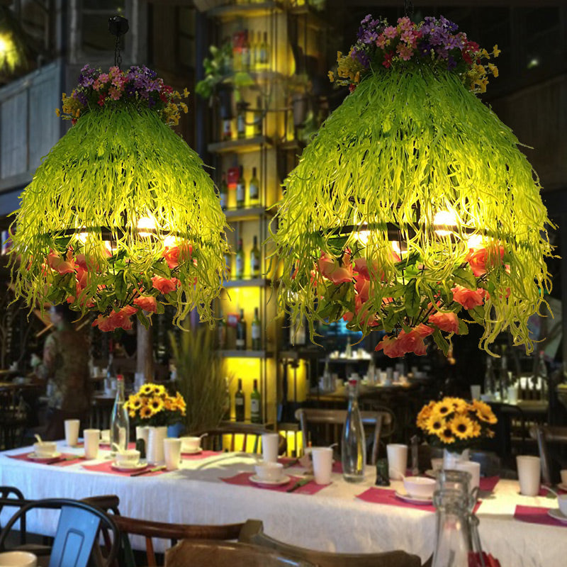Federica - Green Plant Restaurant Chandelier Lighting Fixture Industrial Metal 4 Bulbs Green LED Drop Lamp