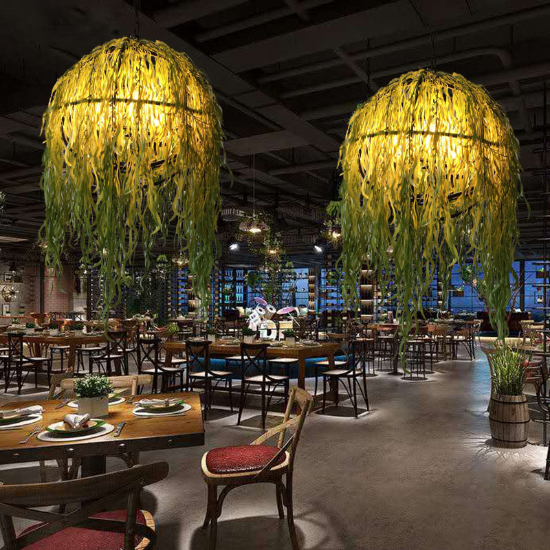 Roberta - Lustre de plafond industriel vert en forme de sphère avec 4 ampoules en métal pour restaurant