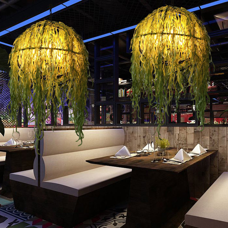 Roberta - Lustre de plafond industriel vert en forme de sphère avec 4 ampoules en métal pour restaurant