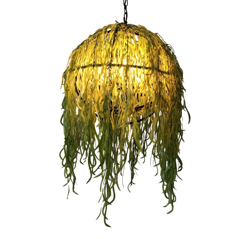 Roberta - Lustre de plafond industriel vert en forme de sphère avec 4 ampoules en métal pour restaurant