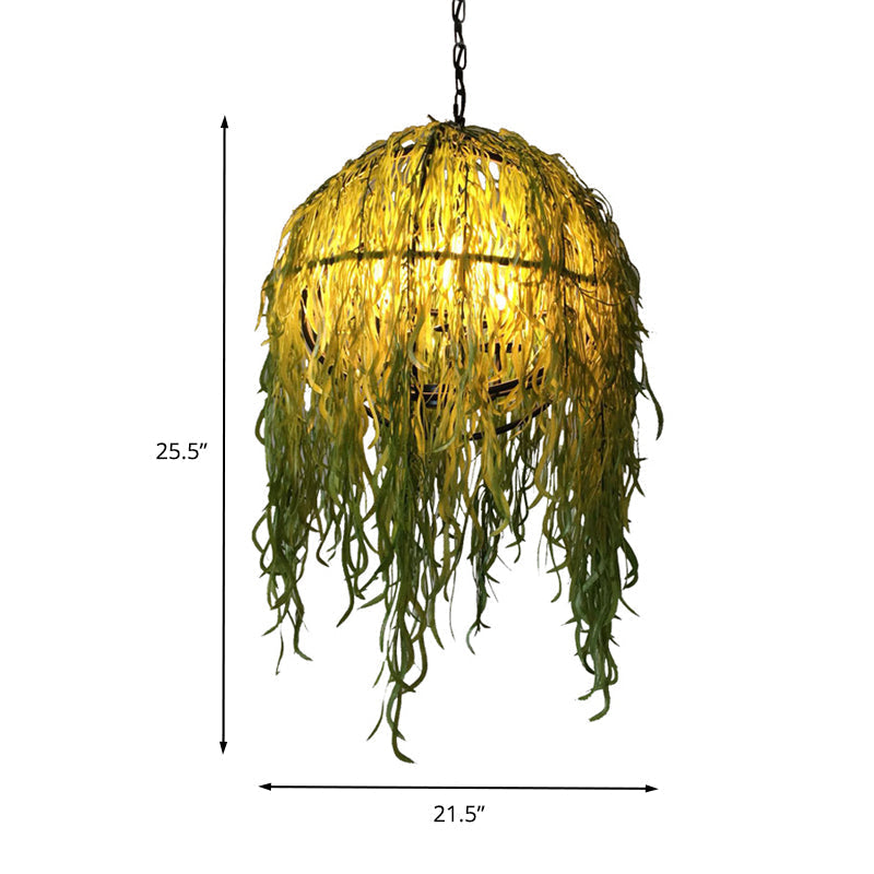 Roberta - Lustre de plafond industriel vert en forme de sphère avec 4 ampoules en métal pour restaurant