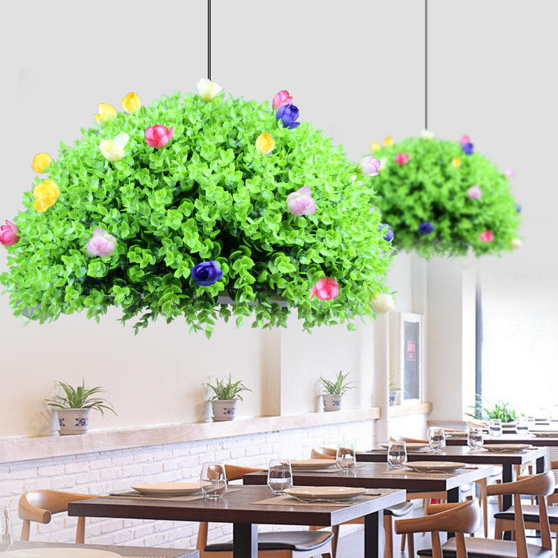 Vintage Metal Green Plant Hanging Lamp - 1 Light Led Pendant For Restaurants