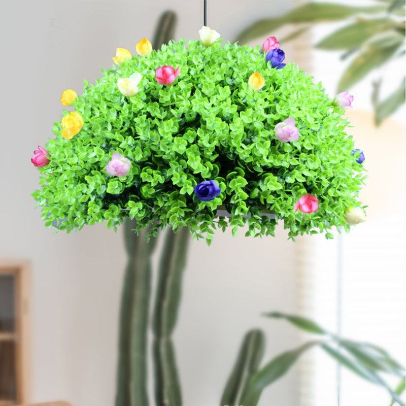 Vintage Metal Green Plant Hanging Lamp - 1 Light Led Pendant For Restaurants