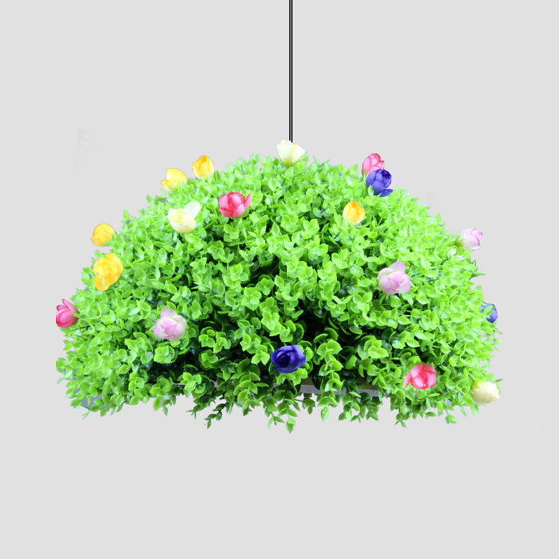 Vintage Metal Green Plant Hanging Lamp - 1 Light Led Pendant For Restaurants
