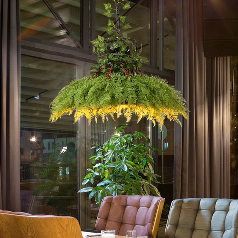 Antique Green Plant LED Pendant Lamp, Metal Head, Down Lighting - 14"/18"/21.5" Wide for Restaurant