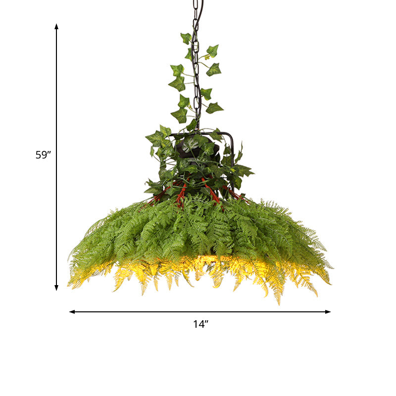 Antique Green Plant LED Pendant Lamp, Metal Head, Down Lighting - 14"/18"/21.5" Wide for Restaurant