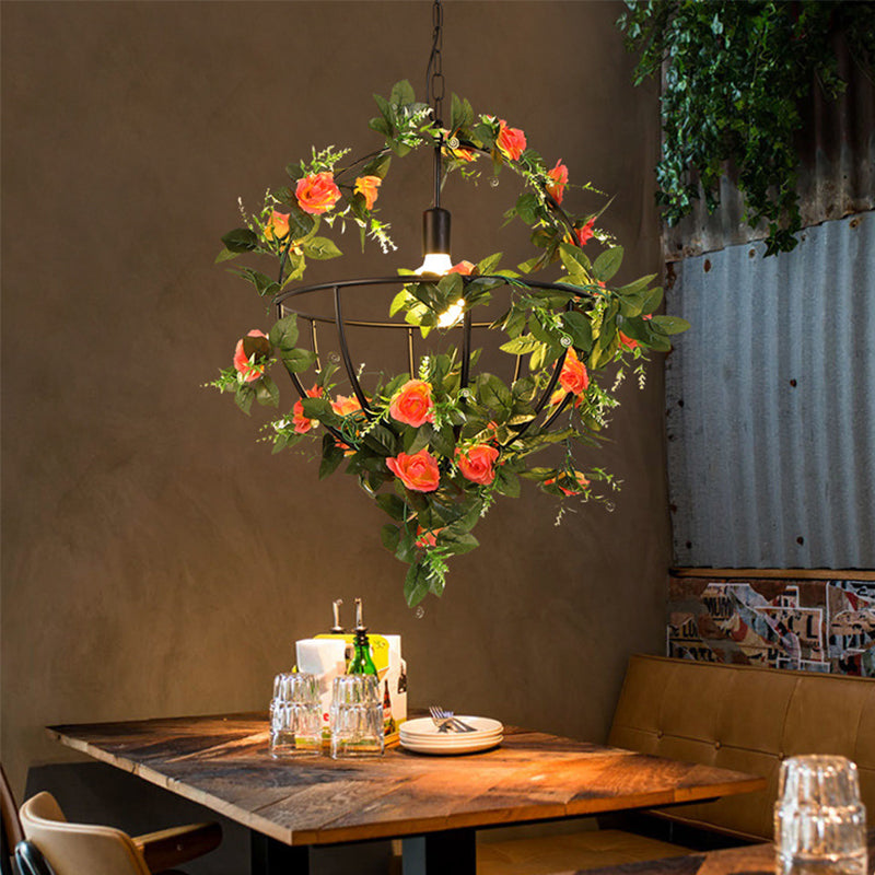 Luminaire suspendu industriel en métal vert - Kit de lampe suspendue à LED avec design globe et décor floral - Parfait pour les restaurants