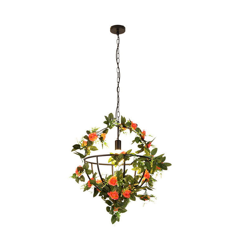 Luminaire suspendu industriel en métal vert - Kit de lampe suspendue à LED avec design globe et décor floral - Parfait pour les restaurants