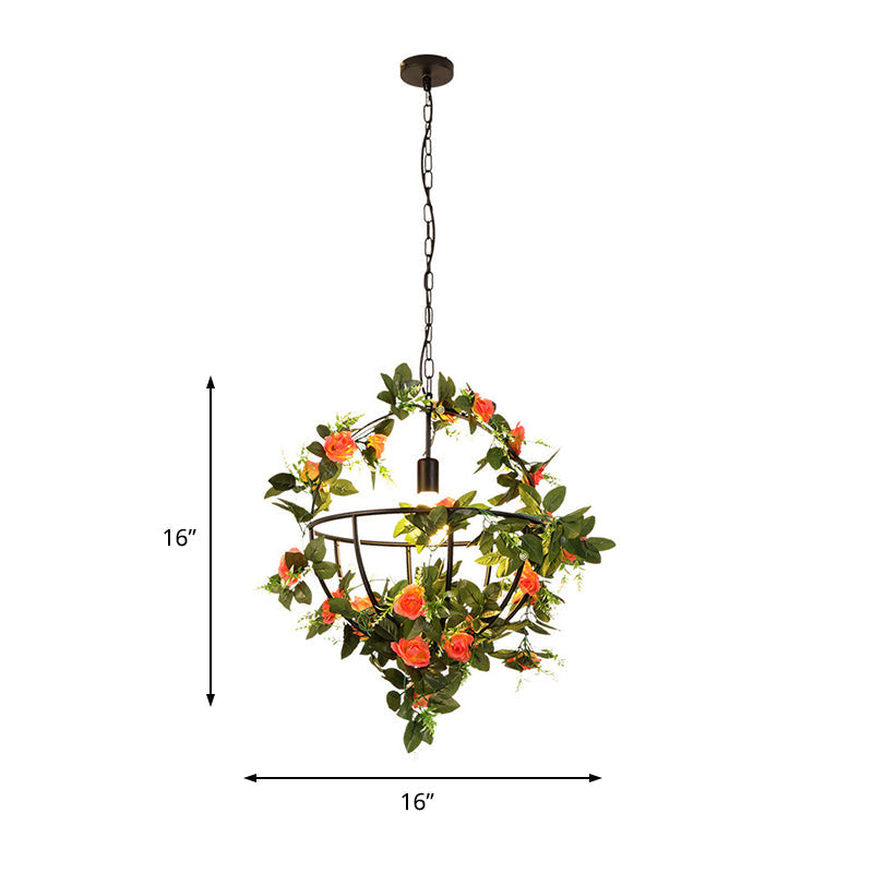 Luminaire suspendu industriel en métal vert - Kit de lampe suspendue à LED avec design globe et décor floral - Parfait pour les restaurants
