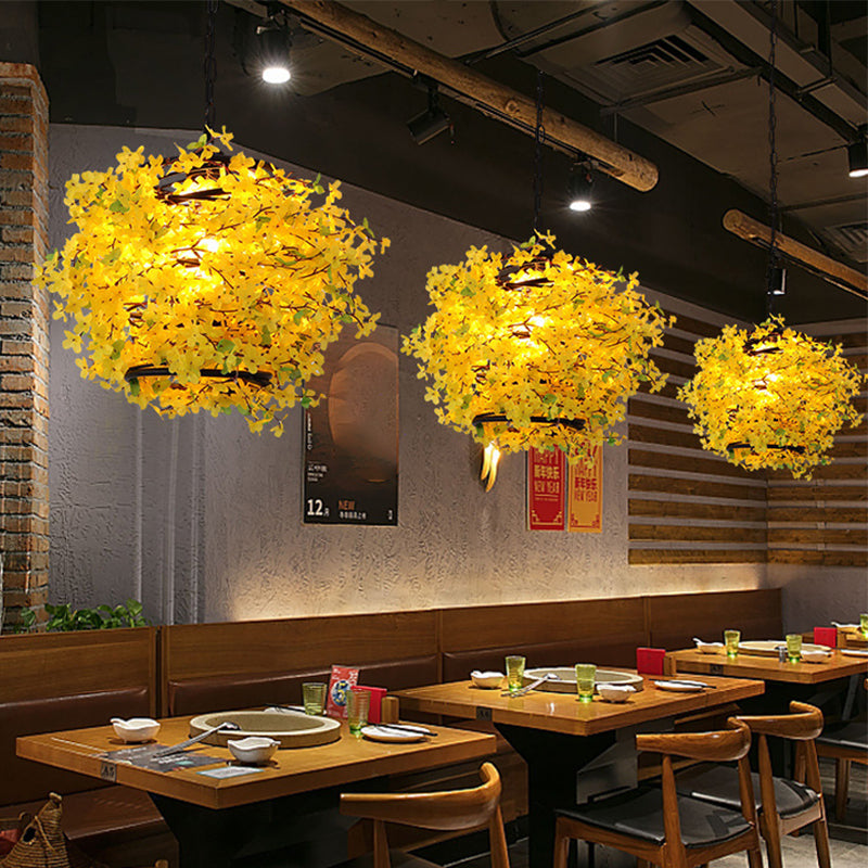 Suspension LED en métal jaune pour restaurants - Style fleur industrielle