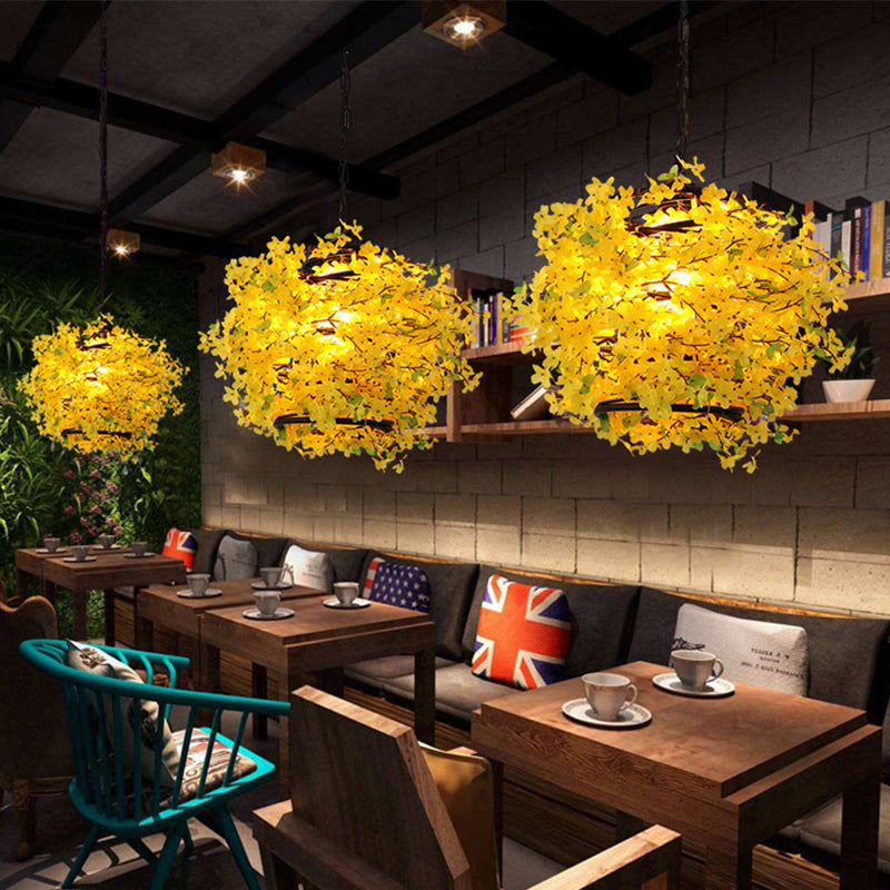 Suspension LED en métal jaune pour restaurants - Style fleur industrielle