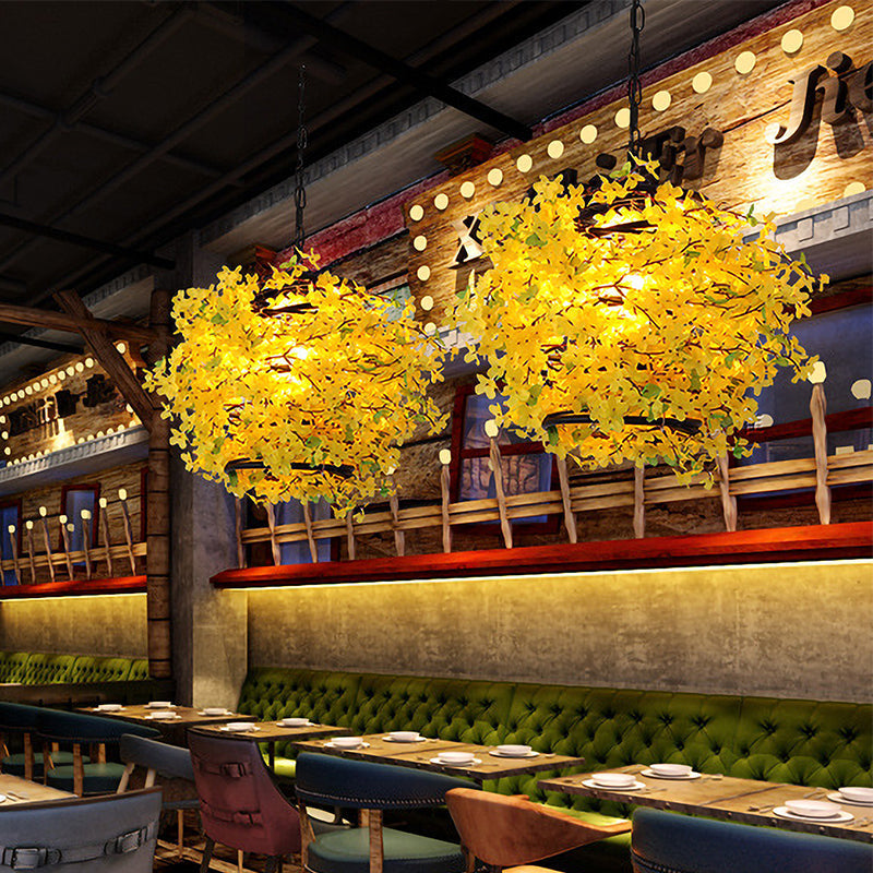 Suspension LED en métal jaune pour restaurants - Style fleur industrielle