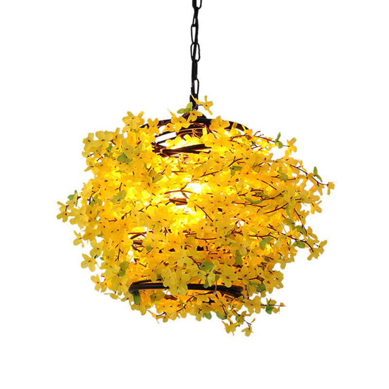 Suspension LED en métal jaune pour restaurants - Style fleur industrielle
