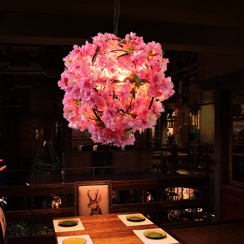 Vintage Pink Metal Led Hanging Pendant Flower Bulb For Restaurants