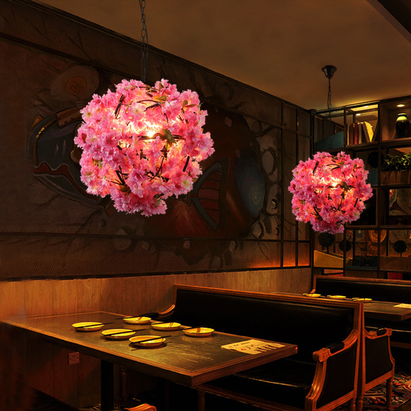 Vintage Pink Metal Led Hanging Pendant Flower Bulb For Restaurants