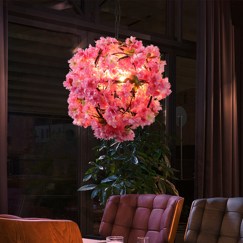 Vintage Pink Metal Led Hanging Pendant Flower Bulb For Restaurants