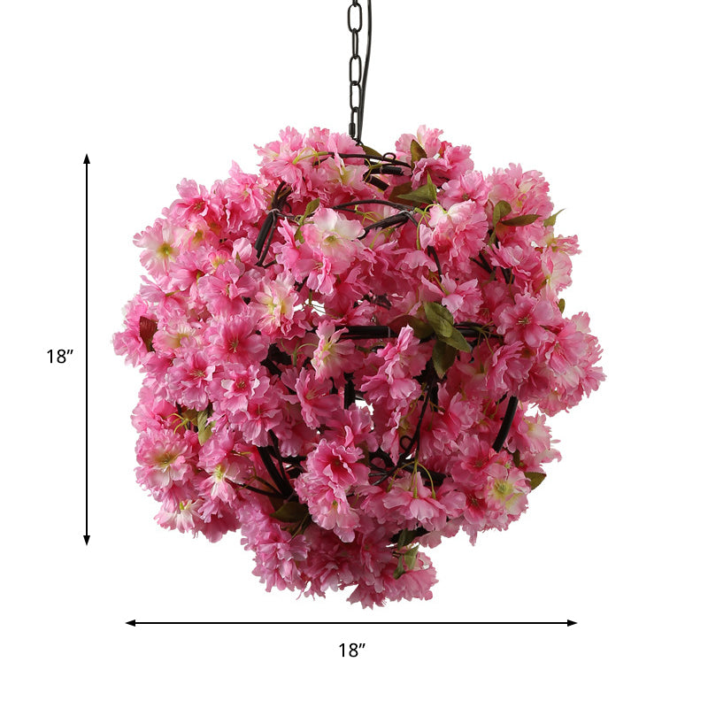 Vintage Pink Metal LED Hanging Pendant Flower Bulb Ceiling Fixture for Restaurants