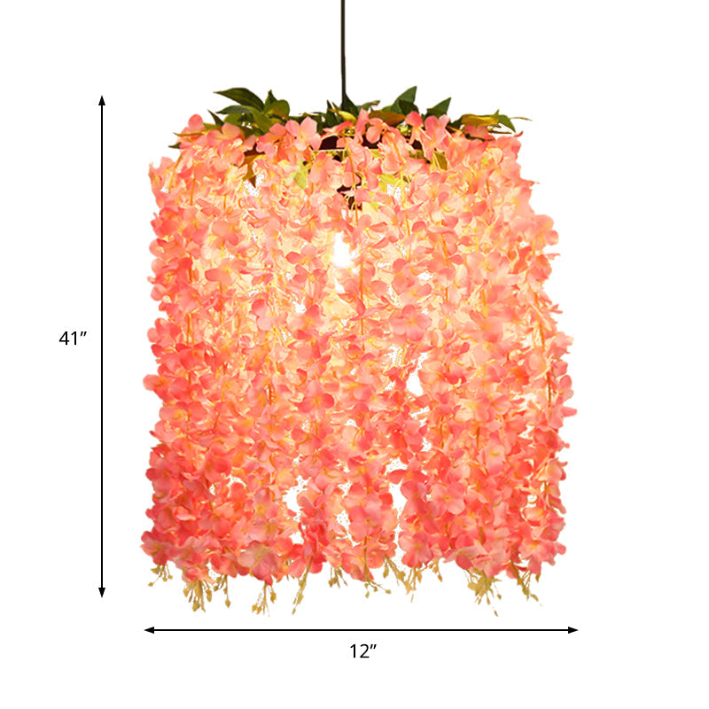 Vintage Pink Floral Metal Pendant Led Ceiling Light For Restaurants - 1 Head Suspension Design