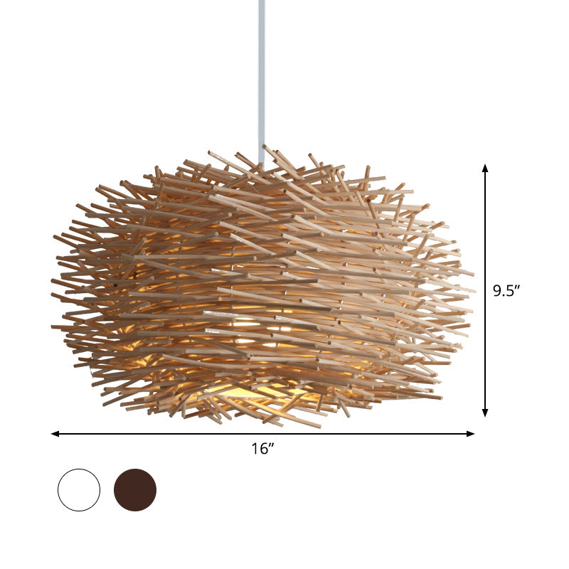 Rattan Shade Chinese Ceiling Lamp - White Global Pendant Light With 1 Bulb
