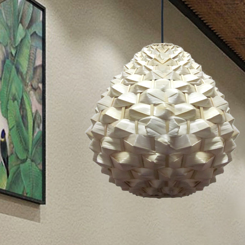 Asia Beige Bamboo Pendant Lamp With Droplet Shade - Living Room Ceiling Light
