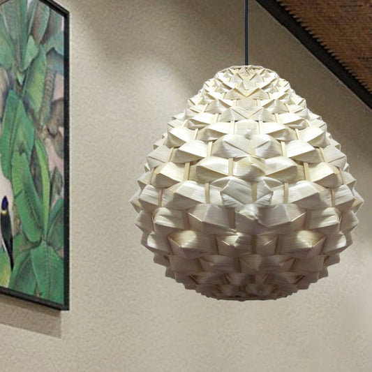 Asia Beige Bamboo Pendant Lamp With Droplet Shade - Living Room Ceiling Light