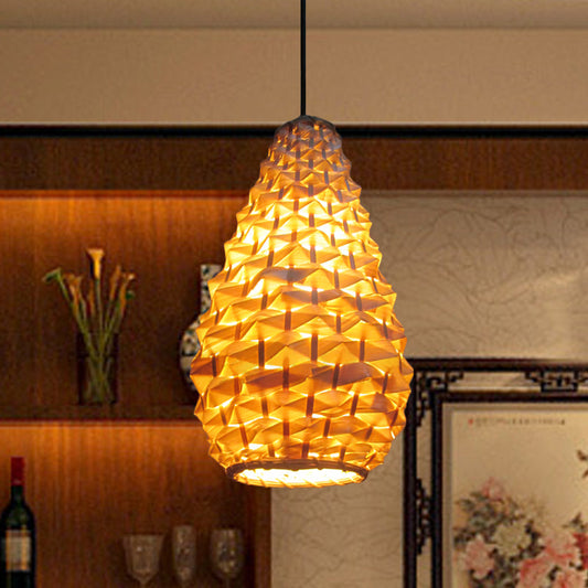 Japanese Bamboo Jar Pendant Lighting - 1 Head 8/16 Wide Beige Ceiling Suspended Lamp