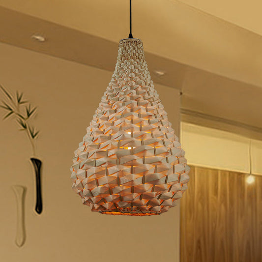 Bamboo Gourd Pendant Light - Japanese Style 1 Head Beige 8.5/14 Wide