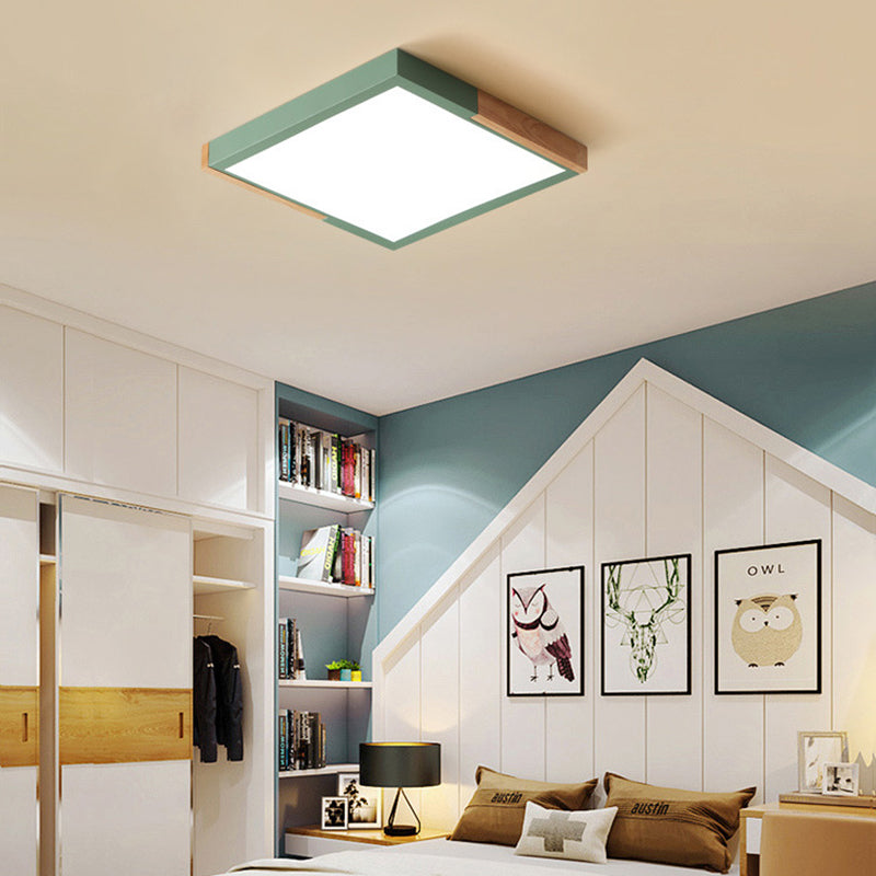 Nordic Metal Spliced Square Flush Mount Light - Led Ceiling Lighting In Green/White/Black-Wood