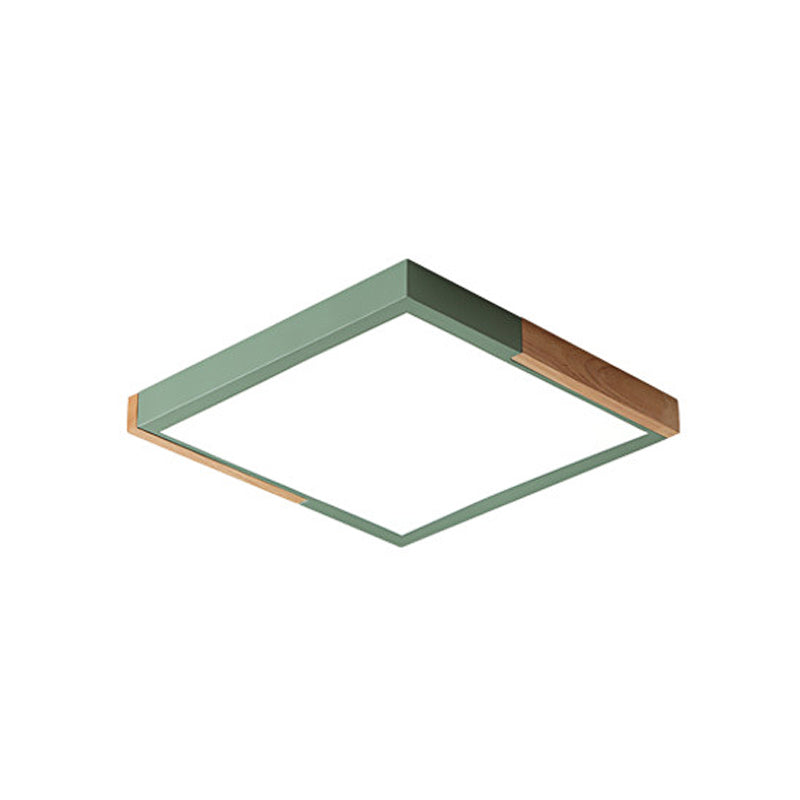 Nordic Metal Spliced Square Flush Mount Light - LED Ceiling Lighting in Green/White/Black-Wood Finish, 16"/19.5" Wide
