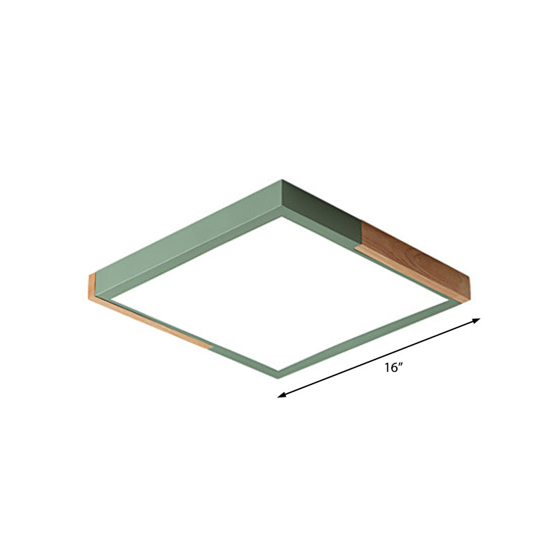 Nordic Metal Spliced Square Flush Mount Light - Led Ceiling Lighting In Green/White/Black-Wood
