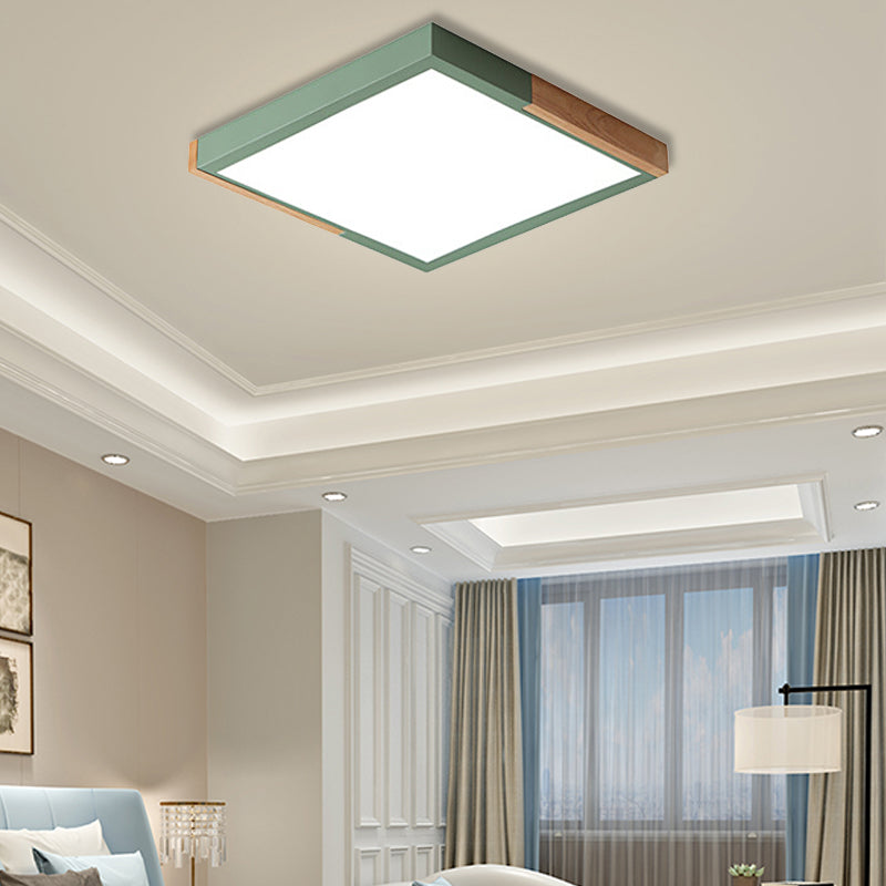Nordic Metal Spliced Square Flush Mount Light - Led Ceiling Lighting In Green/White/Black-Wood