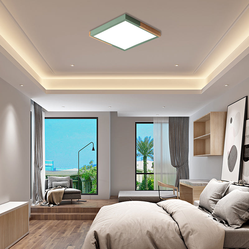 Nordic Metal Spliced Square Flush Mount Light - Led Ceiling Lighting In Green/White/Black-Wood