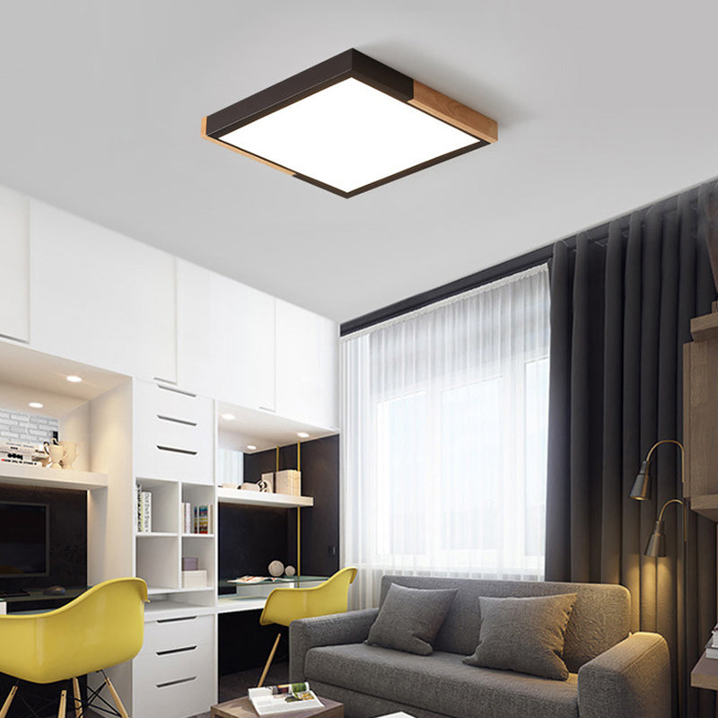 Nordic Metal Spliced Square Flush Mount Light - Led Ceiling Lighting In Green/White/Black-Wood