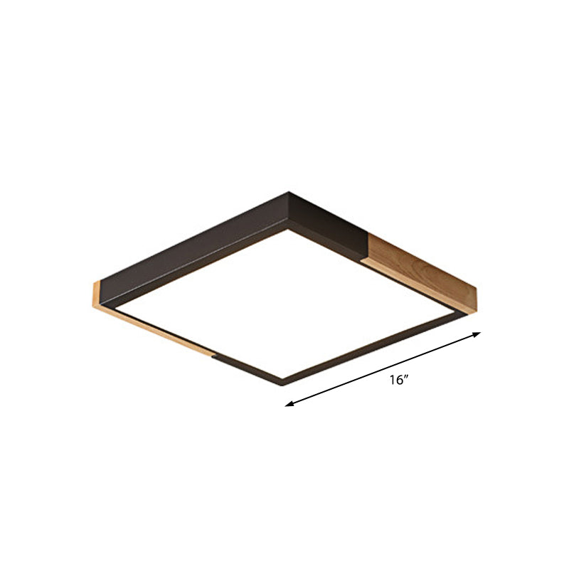Nordic Metal Spliced Square Flush Mount Light - LED Ceiling Lighting in Green/White/Black-Wood Finish, 16"/19.5" Wide