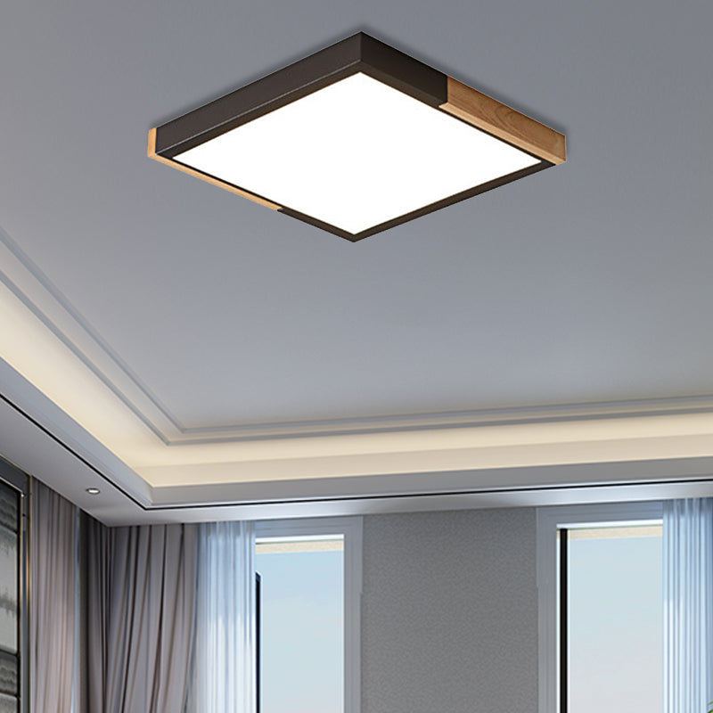 Nordic Metal Spliced Square Flush Mount Light - LED Ceiling Lighting in Green/White/Black-Wood Finish, 16"/19.5" Wide