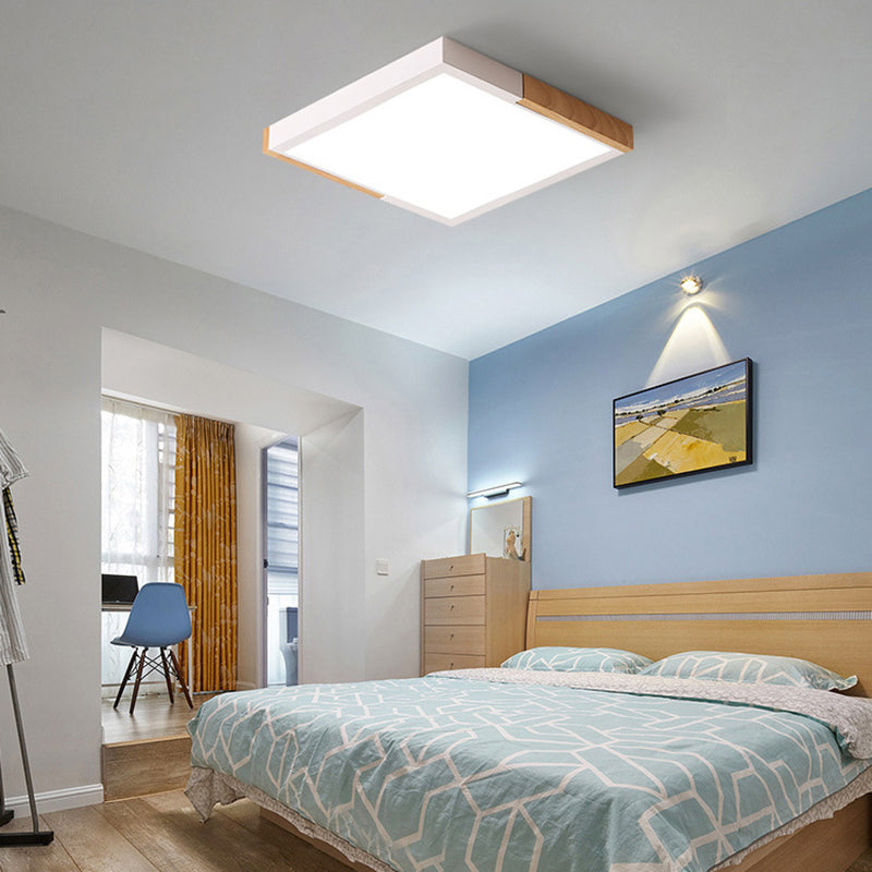 Nordic Metal Spliced Square Flush Mount Light - Led Ceiling Lighting In Green/White/Black-Wood