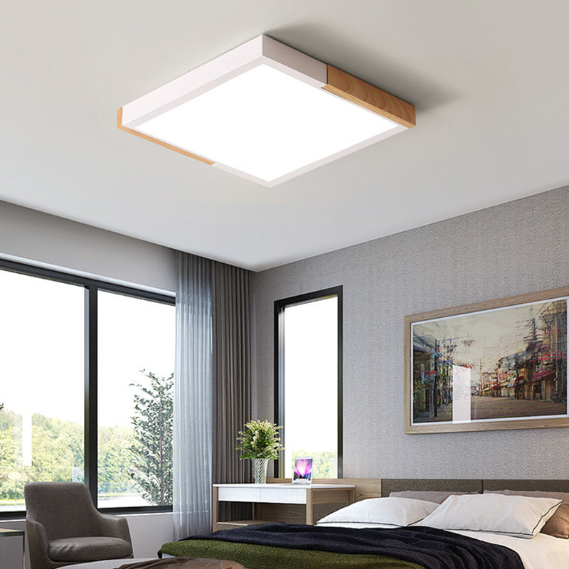 Nordic Metal Spliced Square Flush Mount Light - LED Ceiling Lighting in Green/White/Black-Wood Finish, 16"/19.5" Wide