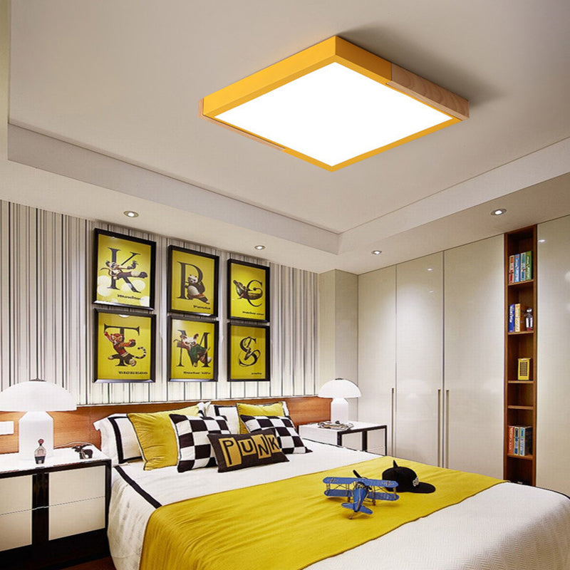 Nordic Metal Spliced Square Flush Mount Light - Led Ceiling Lighting In Green/White/Black-Wood