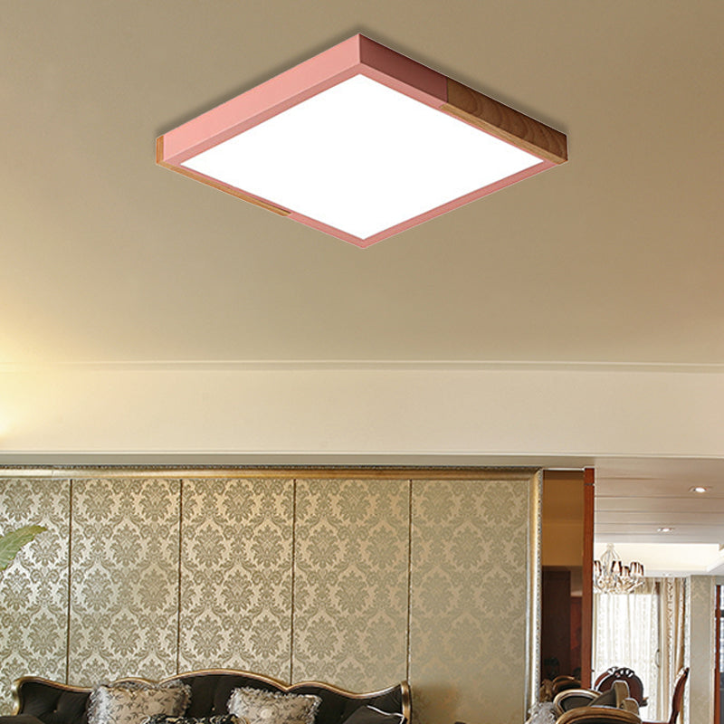 Nordic Metal Spliced Square Flush Mount Light - LED Ceiling Lighting in Green/White/Black-Wood Finish, 16"/19.5" Wide