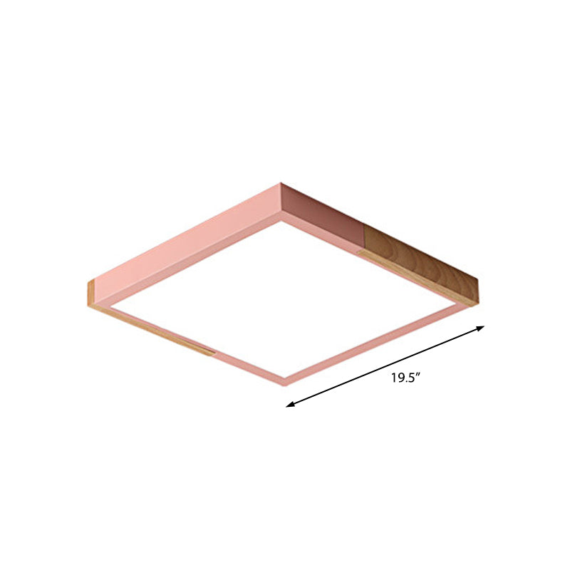 Nordic Metal Spliced Square Flush Mount Light - Led Ceiling Lighting In Green/White/Black-Wood