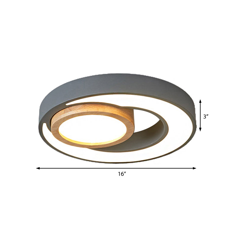Nordic Green/White/Grey-Wood LED Flush Mount Ceiling Light with Acrylic Double Circles