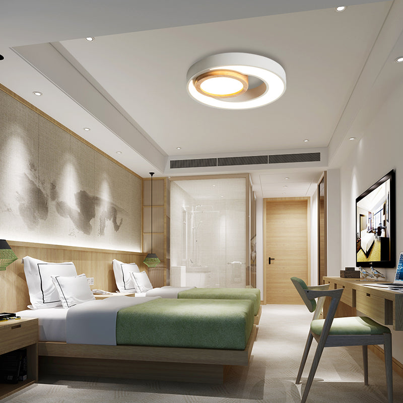 Nordic Green/White/Grey-Wood LED Flush Mount Ceiling Light with Acrylic Double Circles