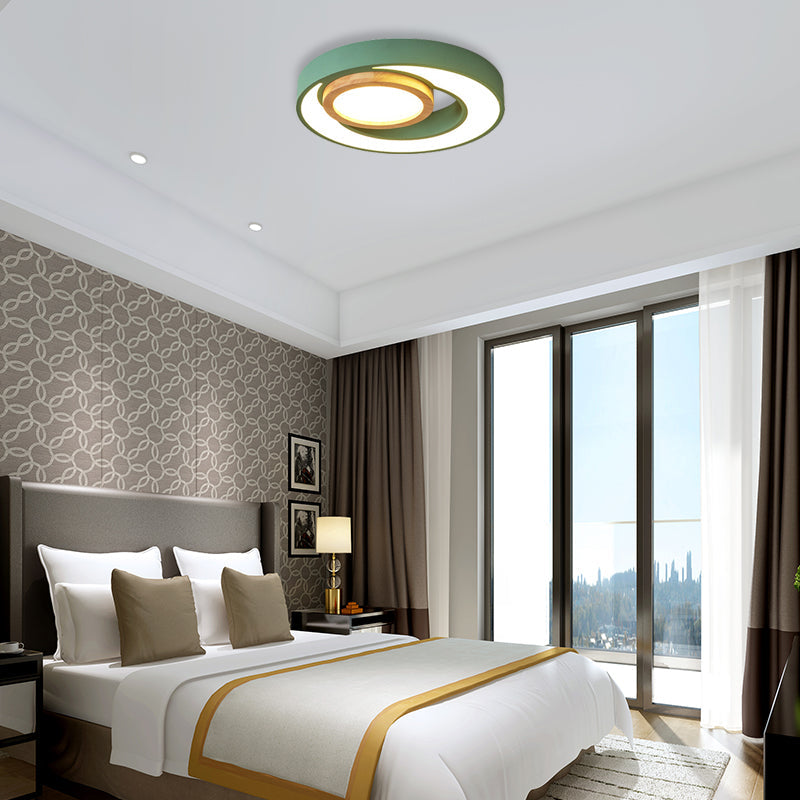 Nordic Green/White/Grey-Wood LED Flush Mount Ceiling Light with Acrylic Double Circles