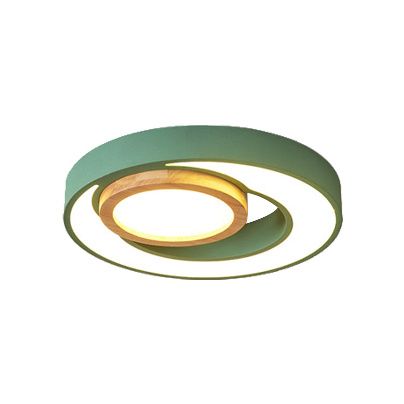 Nordic Green/White/Grey-Wood LED Flush Mount Ceiling Light with Acrylic Double Circles